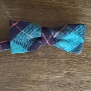 H & M Divided Blue & Green Tartan Plaid Cotton Adjustable Bow Tie